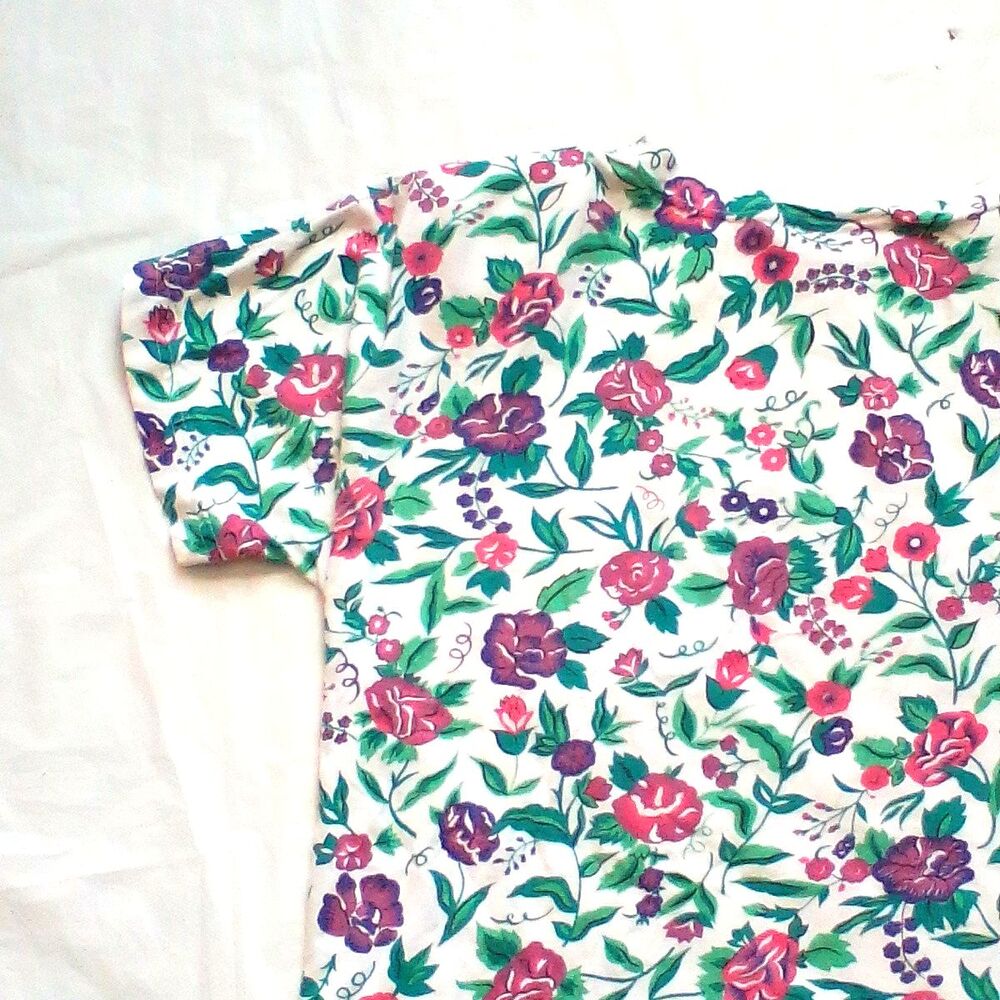 iLIO Women’s Large In Place Floral Print T-Shirt Short Sleeve Shoulder Pads - Picture 7 of 14